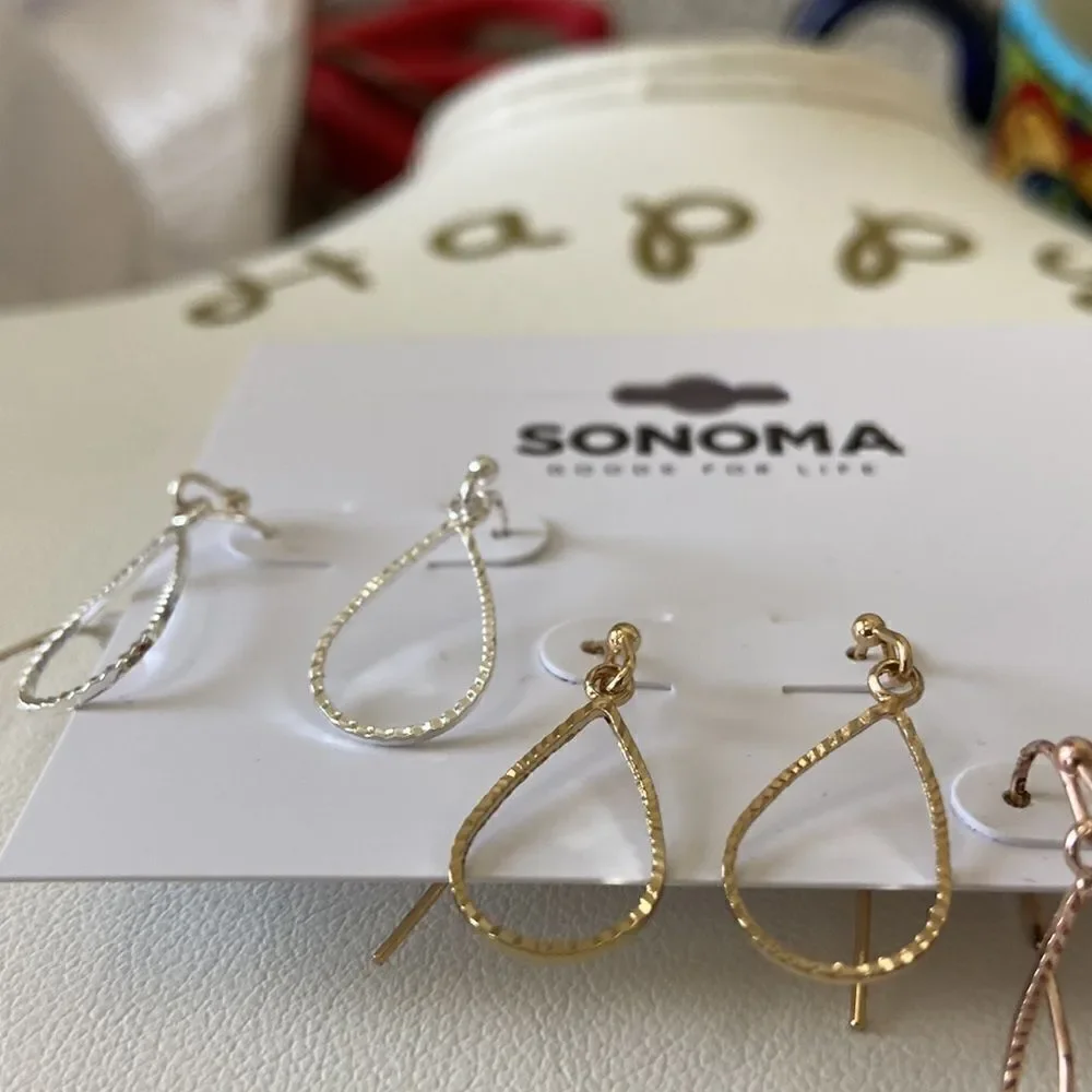 Sonoma 3 pairs Gold Silver Rose Gold color earrings NWT